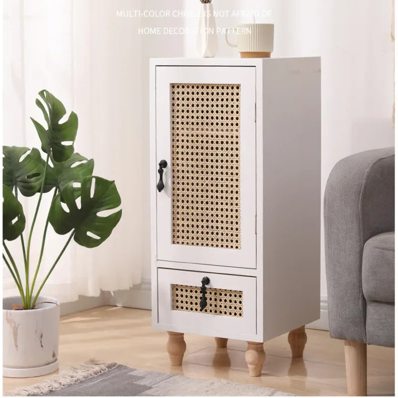 Solid Wood Rattan Bedside Table