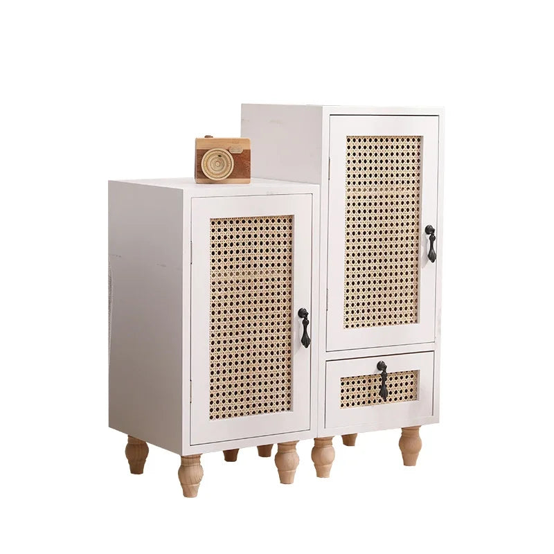 Solid Wood Rattan Bedside Table
