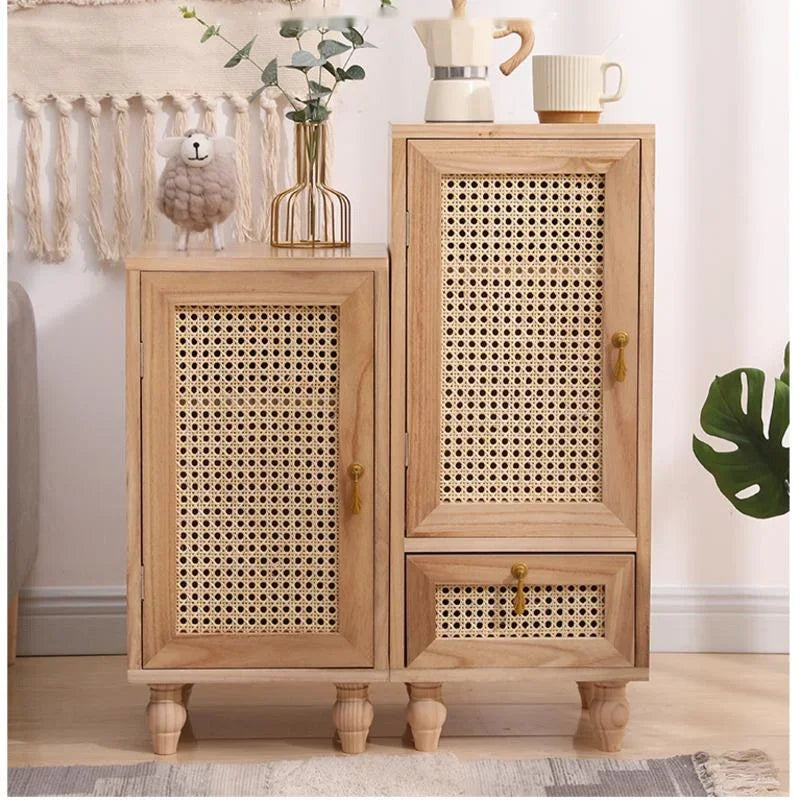 Solid Wood Rattan Bedside Table