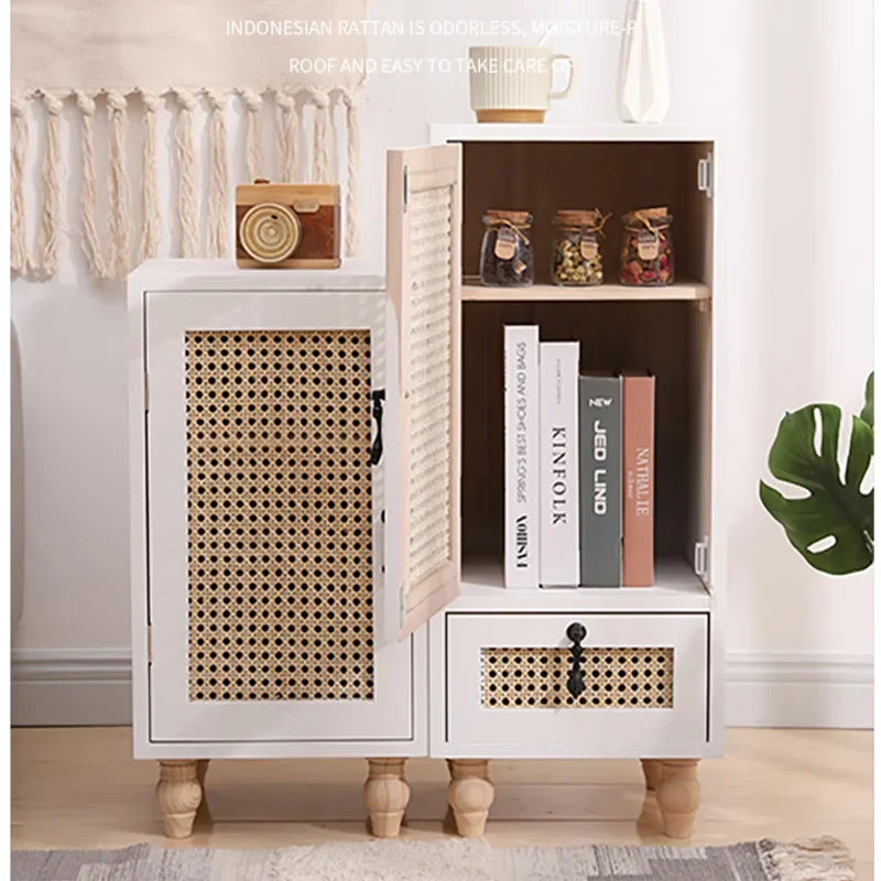 Solid Wood Rattan Bedside Table