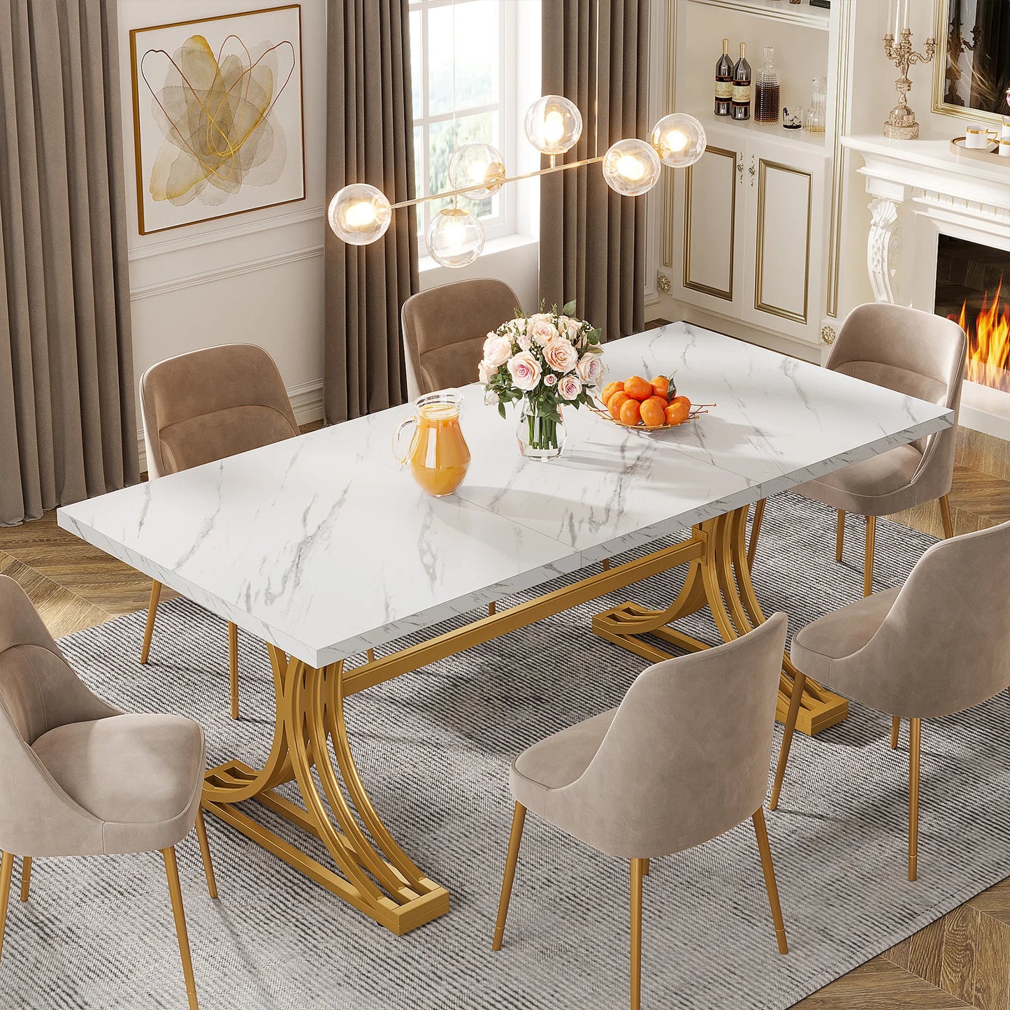 Rectangular Marble Top Dining Table