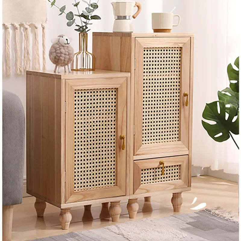 Solid Wood Rattan Bedside Table