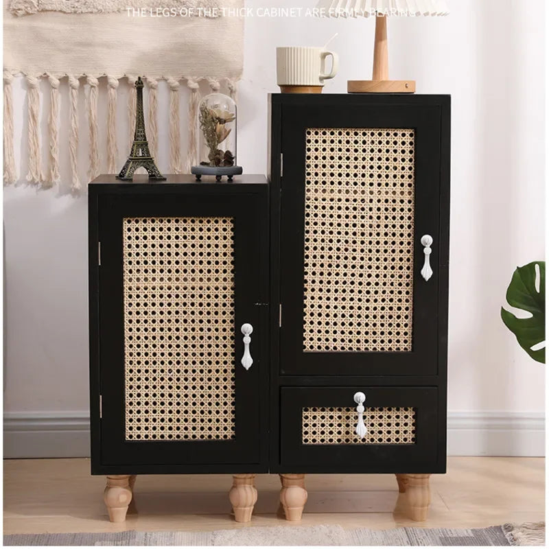 Solid Wood Rattan Bedside Table