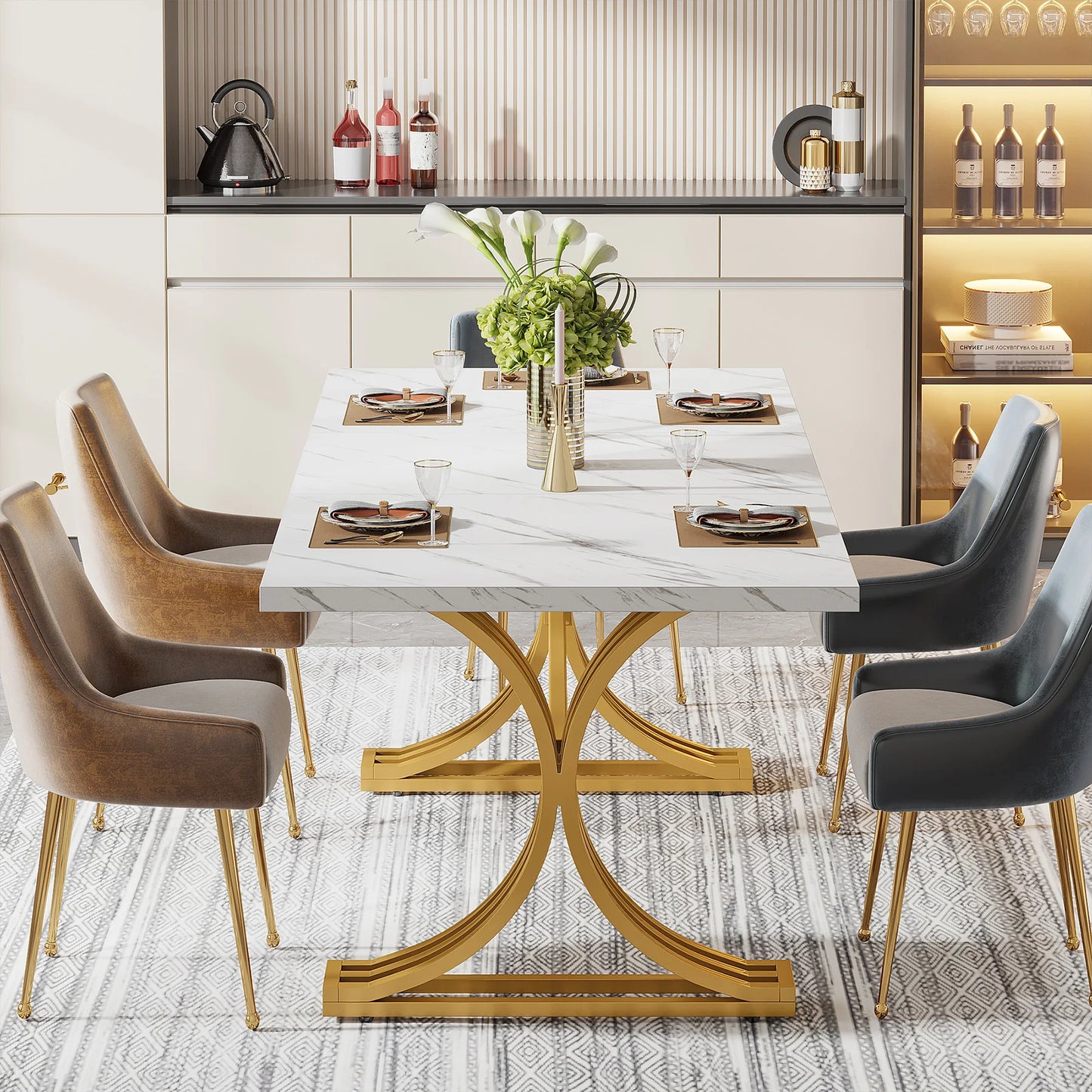 Rectangular Marble Top Dining Table