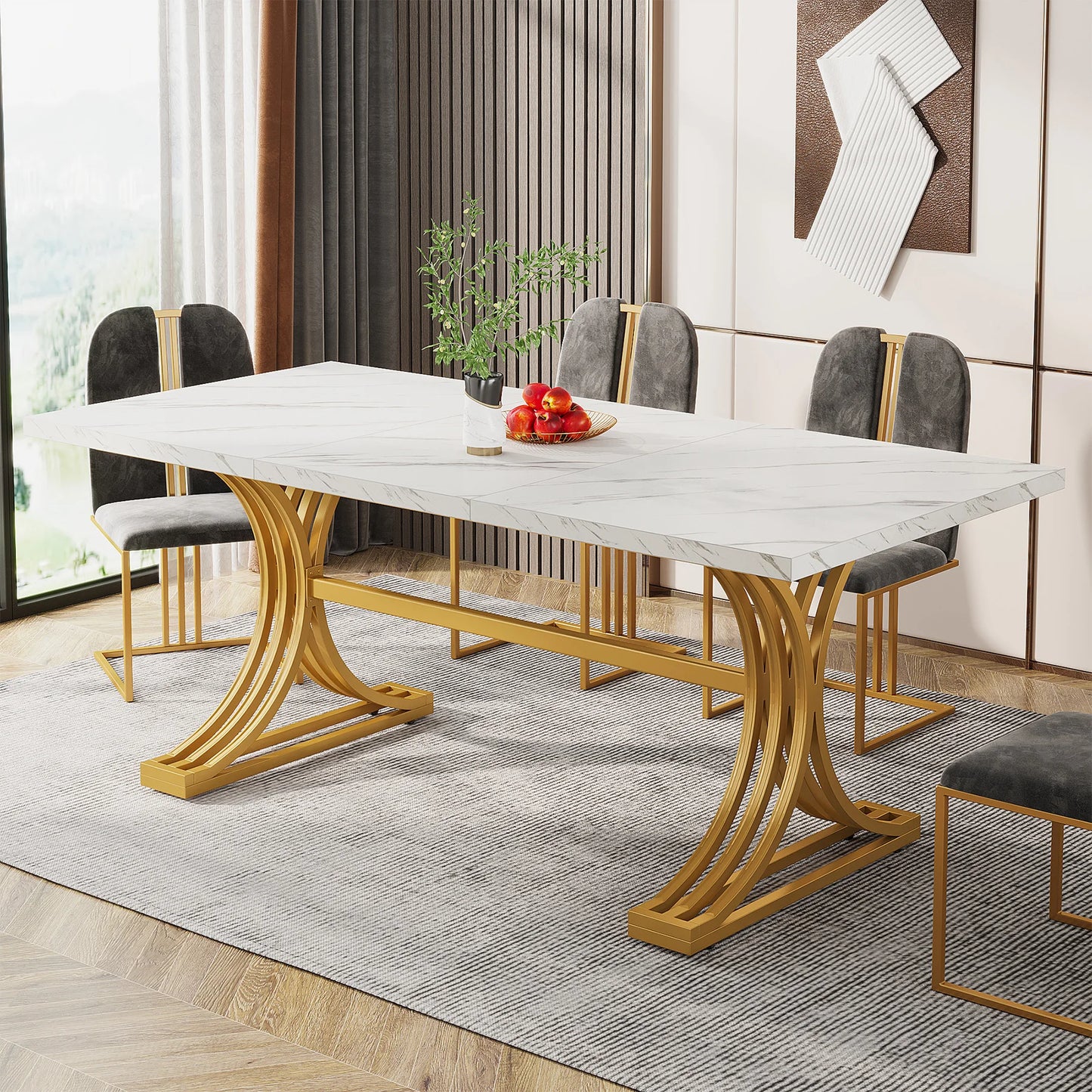 Rectangular Marble Top Dining Table