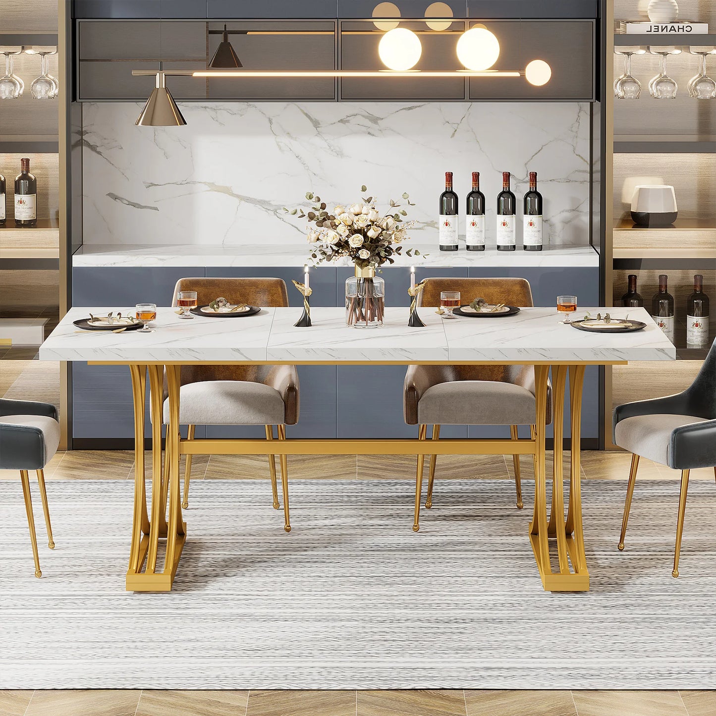 Rectangular Marble Top Dining Table